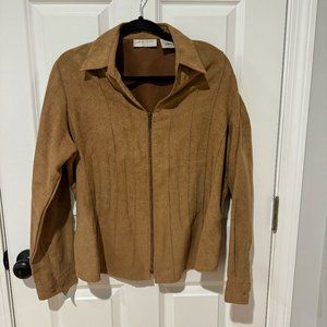 Lemon-Grass Tan Vegan Suede‎ Zip Up Light Weight Jacket - Size Large